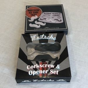 Mustache cork screw, bottle opener and ice cube tray